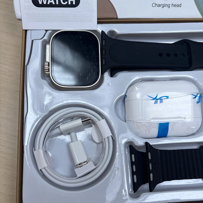 Smart Watch and Earbuds 2 in 1 Set, All in One Smartwatch Bundle with Wireless Earbuds, Charging Cable, Adapter and Extra Strap, Bluetooth Calling Fitness Tracker Smart Watch Compatible with iOS Android, Health Monitoring Wea