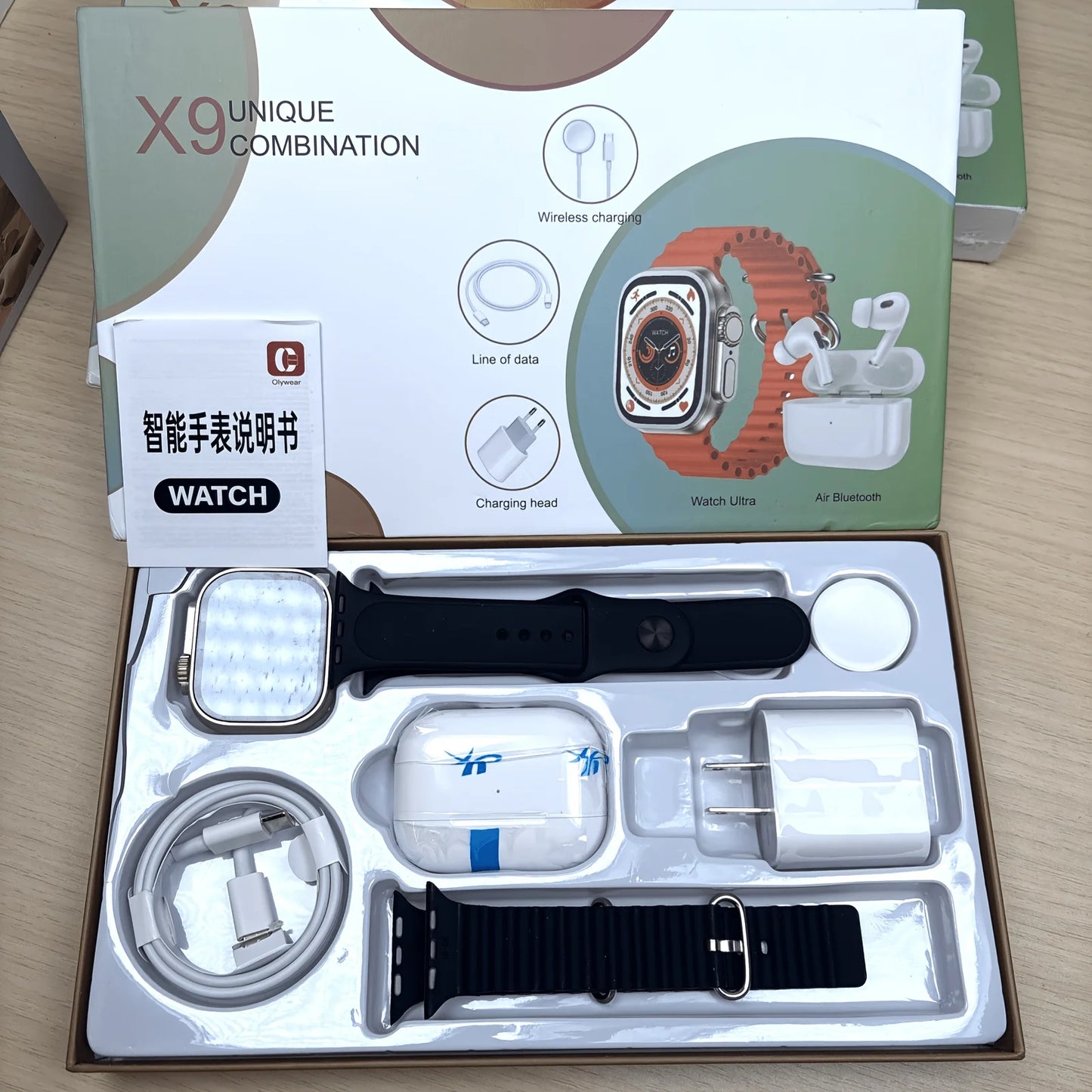 Smart Watch and Earbuds 2 in 1 Set, All in One Smartwatch Bundle with Wireless Earbuds, Charging Cable, Adapter and Extra Strap, Bluetooth Calling Fitness Tracker Smart Watch Compatible with iOS Android, Health Monitoring Wea