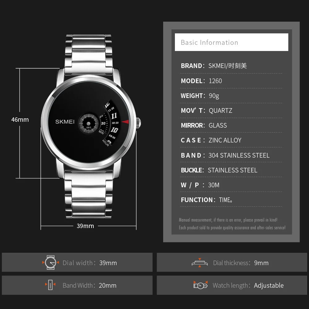 SKMEI 1260 Luxury Fashion Mens Style Wristwatch New Trendy Waterproof Original Quartz Watch for Men Montre Reloj Homme Uhr Gift