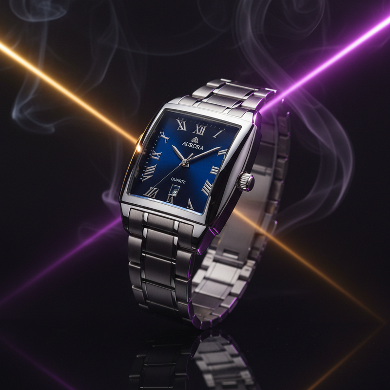 Montre Tonneau Vintage cadran bleu ambiance dramatique